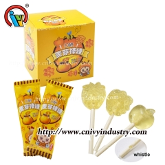wholesale fruit shape lollipop candy with whistle